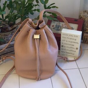Mauve Drawstring Leather Bucket Bag/Backpack